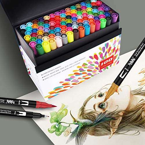 100 Colores Rotuladores Punta Fina, Acuarelables Marcadores de Pincel para Niños y Adultos Dibujo