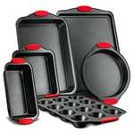 NutriChef Con asas de silicona rojas, aptas para horno, juego de 6 piezas, color negro