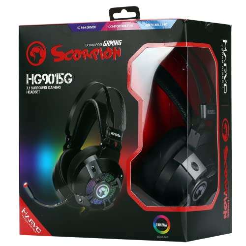 Cascos Gaming Scorpions MA-HG9015G, Sonido Virtual 7.1, Micrófono Flexible, Potentes Sonidos Graves y Agudos, Retroiluminación Arcoíris.