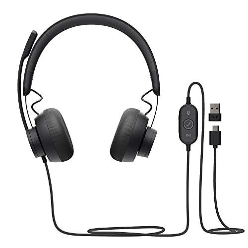 Logitech Zone 750 Auriculares Over-Ear con cable y micrófono con cancelación de ruido, USB-C/SB-A, Plug-and-Play