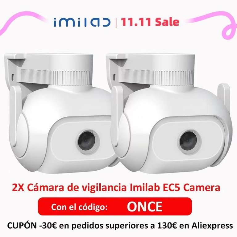 2X Cámara de vigilancia Imilab EC5 Camera 2K, Wifi, videovigilancia al aire libre, aplicación Mihome inalámbrica IP, cámara de reflector