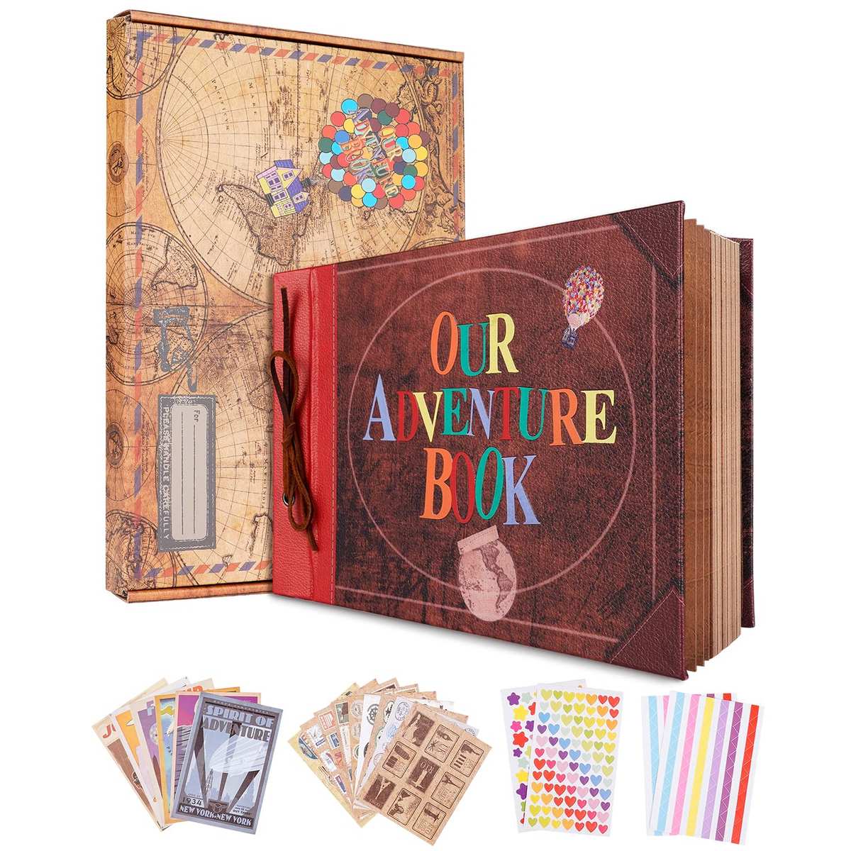 COMBIUBIU Libro de Invitados de Boda, Nuestro Libro de Aventuras con Casa de Globos,11.9 * 7.6inch, Pulgadas, Cartulina Retro Artesanal