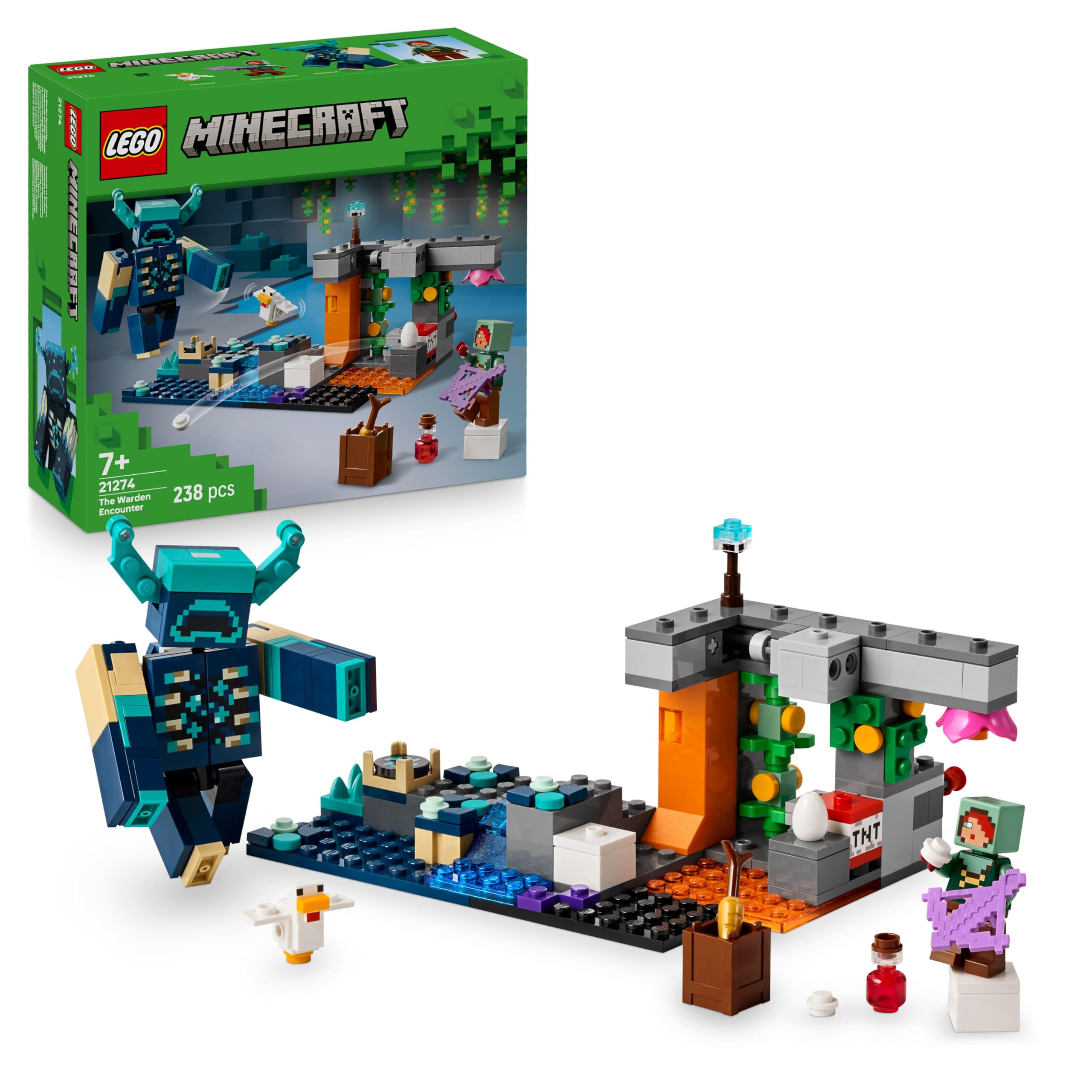 LEGO Minecraft El Encuentro con el Custodio - Jucguete Interactivo con Minifigura de Guardabosques Silencioso