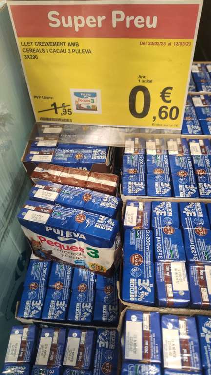 Leche crecimiento cereales y cacao 3 puleva en Carrefour las glorias Barcelona