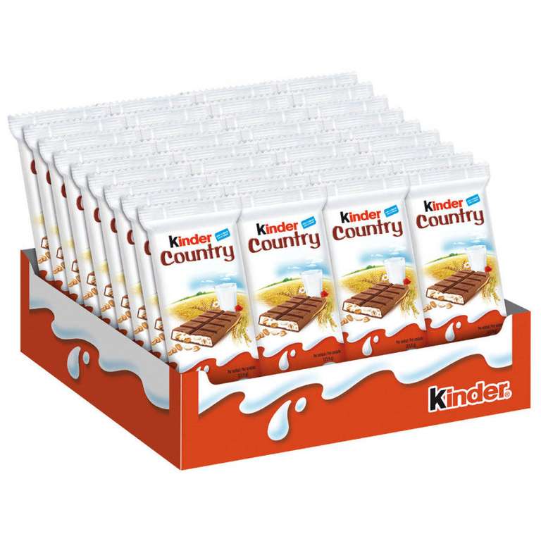 40x Kinder Country Cereali - Snack de chocolate con leche extrafino y relleno de leche y cereales