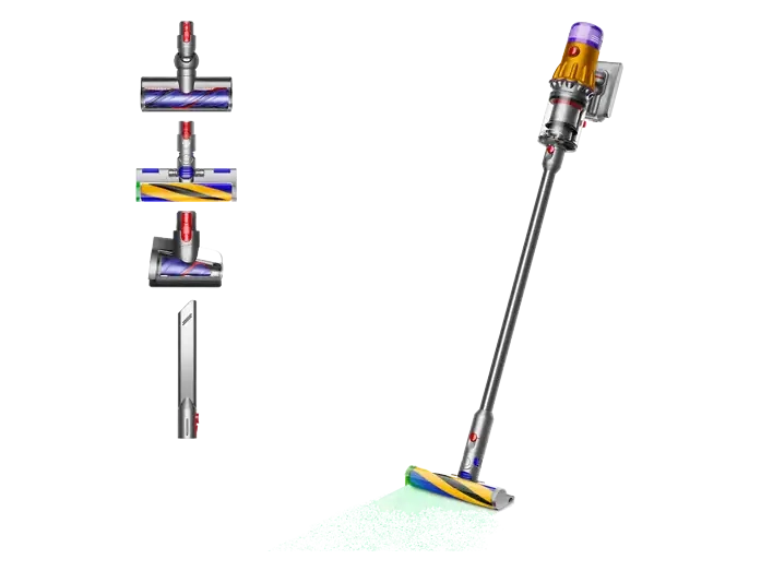 Dyson V12 Detect Slim Absolute, Potencia succión 150 AW, Inteligente y Ligero, 60 min, Pantalla LCD, Tecnología Láser