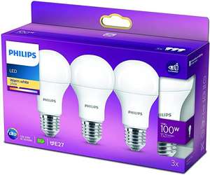 Philips - Bombilla LED Cristal, 100W, E27, Mate, Luz Blanca cálida, No Regulable, Pack de 3 unidades