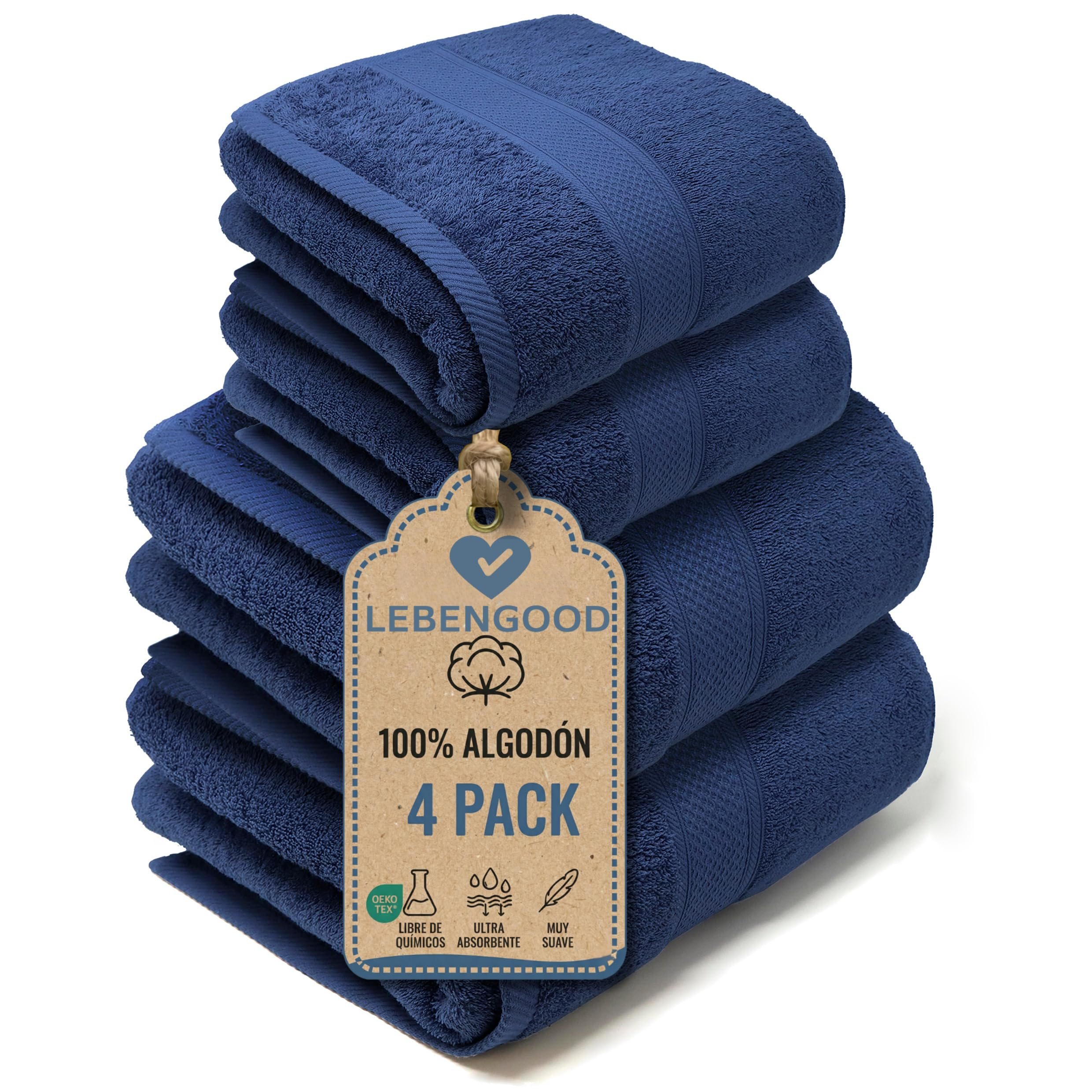 Juego Toallas Baño Grandes 2 Ducha 70x140 2 Lavabo 50x90 rizo de algodón 500 g/m2suaves y muy absorbentes,certificado Oeko Tex,secado rápido