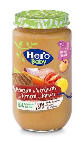 2x1+ Dto por más de 4uds de Hero Baby Tarritos Menestra de Verduras con Ternera y Jamón, Pack de 6 x 235 gr