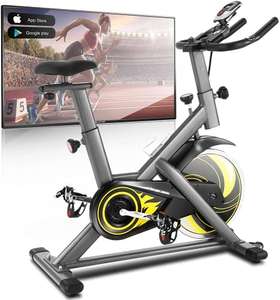 Profun Bicicleta estática de fitness, 150 kg con conexión a aplicación, volante de inercia de 18 kg, con asiento y resistencia ajustables