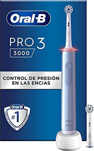 Oral-B PRO 3 Cepillo de Dientes Eléctrico con Mango Recargable y Sensor de Presión, Tecnología Braun y 2 Cabezal de Recambio, 3000 - Azul