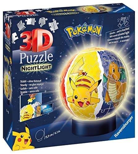 Ravensburger - 3D Puzzle Nightlamp Pokemon, Puzzle Ball con Luces, 72 Piezas, 6+ Años