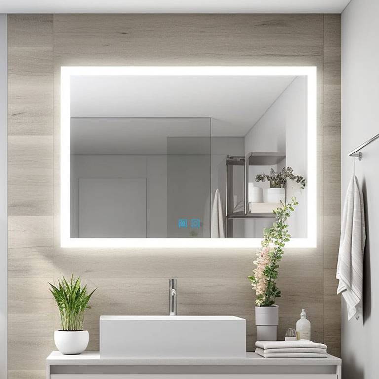 Espejo de baño con iluminación regulable, blanco frío, blanco cálido, con función de memoria, 80 x 60 cm, 60