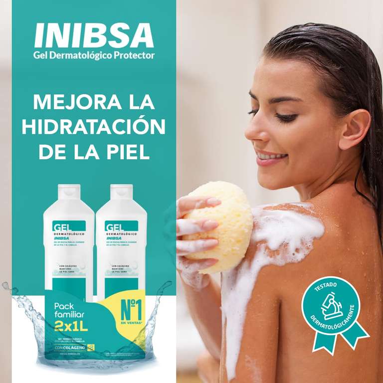 INIBSA Gel de baño dermatológico,Para El Cuidado De La Piel Y El Cabello, Ahorro Pack Dermatológico, 2 L (Paquete de 2 x 1 L)