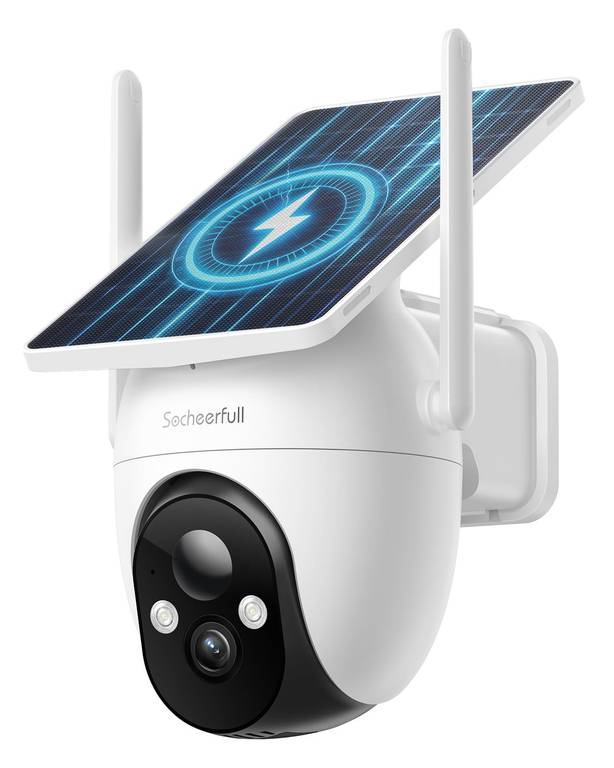 2K Cámara de Vigilancia WiFi Exterior Solar,360° PTZ,Sin Cables | Panel Solar Integrado, Carga en