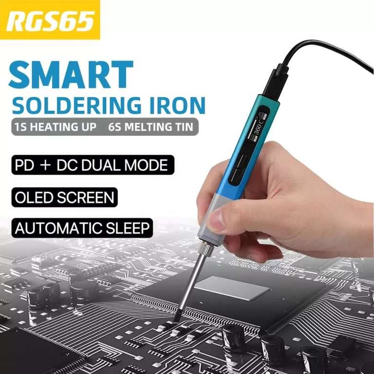 Soldador eléctrico inteligente RGS65, cuerpo de aleación de aluminio, pantalla OLED, temperatura ajustable, 65W.