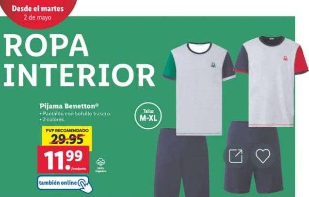 Benetton Pijama corto para hombre 100% algodón [A partir del 02/05 en tienda] [Para mujer en descripción 14'99€]