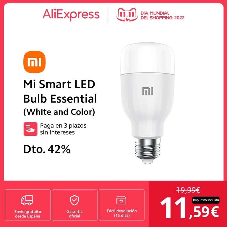 Bombilla Inteligente Mi Smart LED Bulb Essential (White and Color) - Desde España