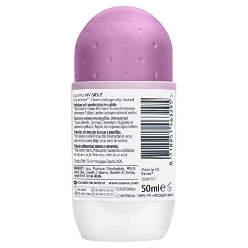 Sanex Invisible, Desodorante Hombre O Mujer, Desodorante Roll-on, 48h Antitranspirante - Pack 6x50ml