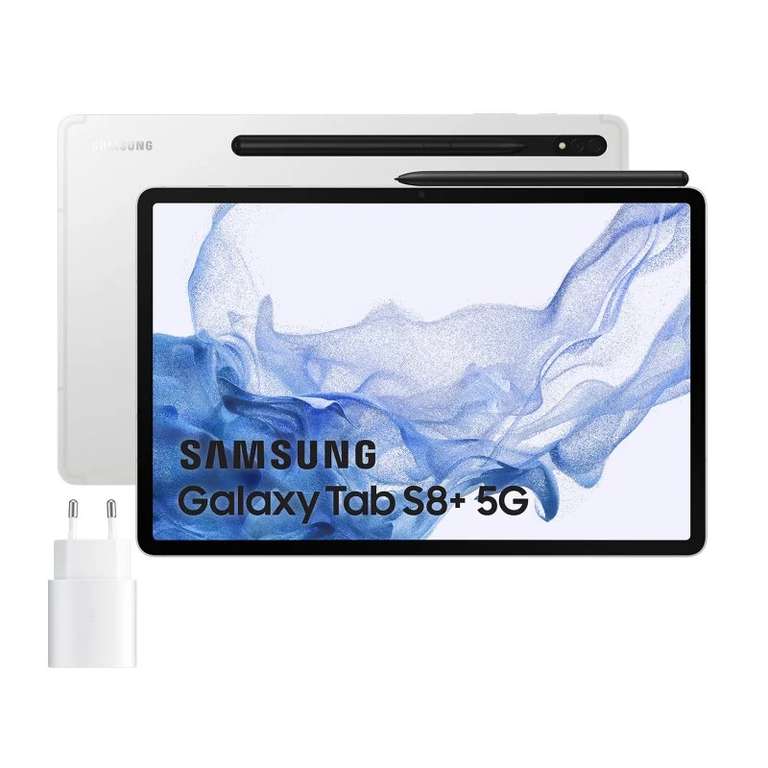 Samsung Galaxy Tab S8 Plus 5G 128GB Plata + Cargador 25W color rosa