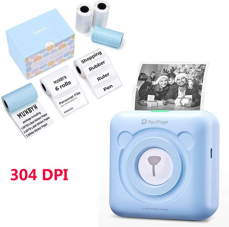 PeriPage A6 304 DPI Mini Impresora de fotos portátil con Bluetooth Impresión térmica de bolsillo