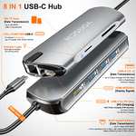 Hub USB C con Gigabit Ethernet 8 en 1 Adaptador USB C MacBook Air Pro con HDMI 4K,PD 100W,Lector Tarjetas SD/TF, 3 USB-A 3.0