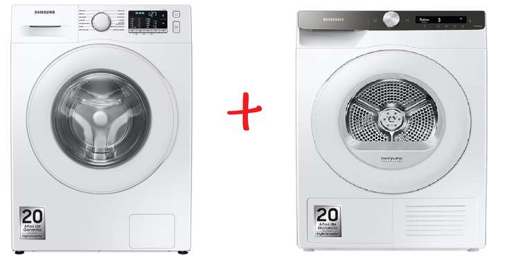 Samsung Lavadora Serie 50 9Kg + Secadora Serie 50 8Kg + Extensión de garantía de la secadora o lavadora (WW90TA046TE + DV80T5220TT)