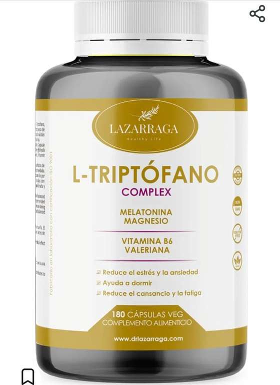 Lazarraga | Triptófano con Magnesio, Melatonina, Vitamina B6 y Valeriana 180 cápsulas Vegetales