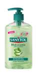 Un bote de jabón de manos Sanytol hidratante con aloe vera y té verde