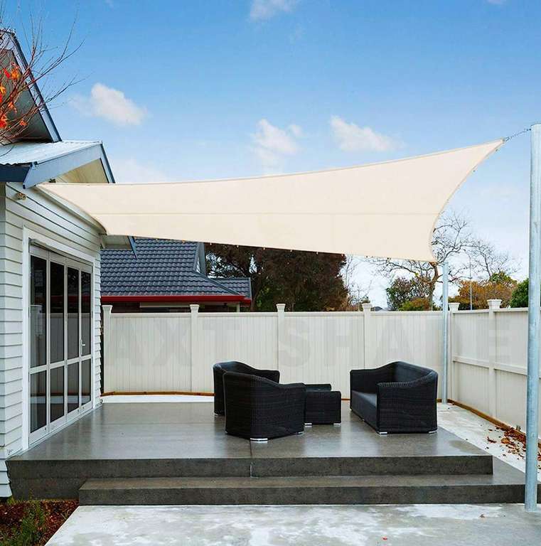 Toldo Vela de Sombra Impermeable Rectangular 2,5x3,5m Protección Rayos UV para Exterior Terraza Patio Jardín-Crema