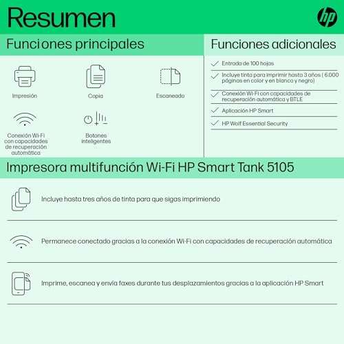 Impresora Multifunción Tinta HP Smart Tank 5105 Wi-Fi,