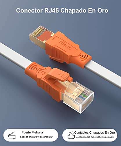 Nixsto 20 Metros Cable Ethernet, CAT8 Cable de Red Alta Velocidad Banda 40 Gbps 2000 MHz, Plano Cable LAN con Conectores RJ45