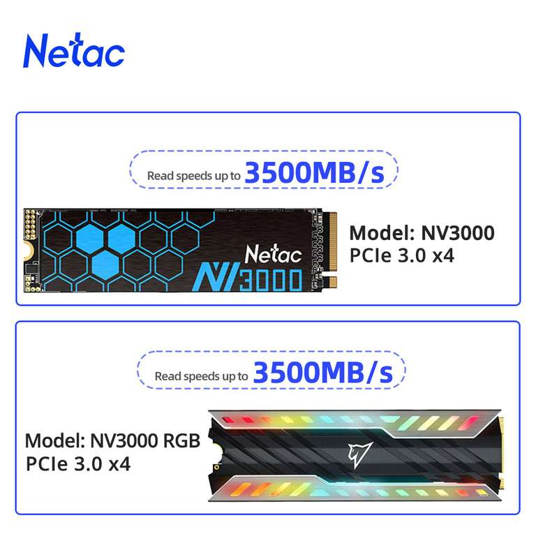 Netac NV3000 2TB, Disco SSD, NVME, M.2 PCIe 3.0 x4 3500MB/s (Varios Tamaños) (Cupon Aliexpress)