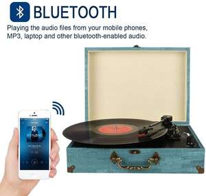 Tocadiscos Bluetooth de Vinilo con Altavoces Vintage