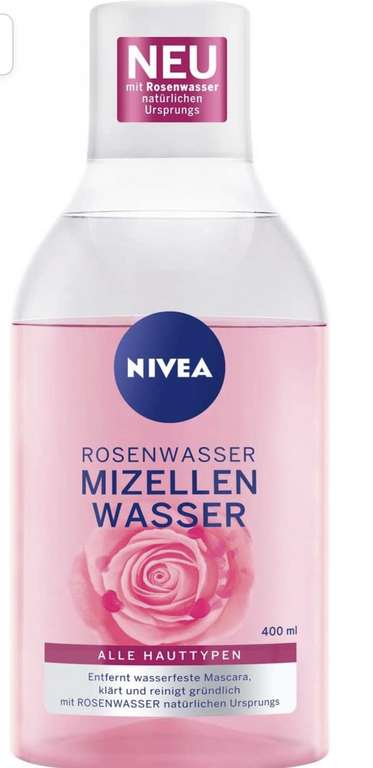 NIVEA Agua micelar de rosas (400 ml), limpieza facial con tecnología MicellAIR y agua de rosas natural, agua micelar suave