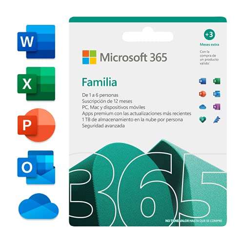 Microsoft 365 Familia | Apps Office 365 | PC/MAC/teléfono | 6 usuarios | 12+3 Meses | + McAfee Total Protection 2022 | | 12 Meses |