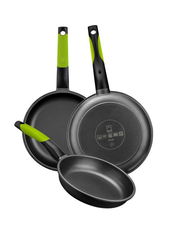 Set de sartenes BRA Prior 18-22-26 cm, Aluminio Fundido Antiadherente, con Dos Salvamanteles Safe, Todo Tipo de Cocinas Incluida Inducción