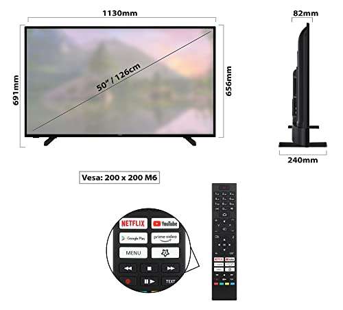Hitachi 50HAK5350 TV 50 pulgadas con AndroidTv, 4K, HDR10 (55 pulgadas por 322€)
