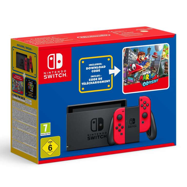Nintendo Switch + Súper Mario Odyssey + Mario Party Superstars + cupón de 45€ (+ pegatinas y llavero)