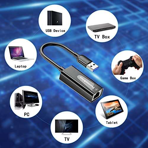 Adaptador Ethernet USB, USB 3.0 a 10/100/1000 Gigabit Ethernet LAN