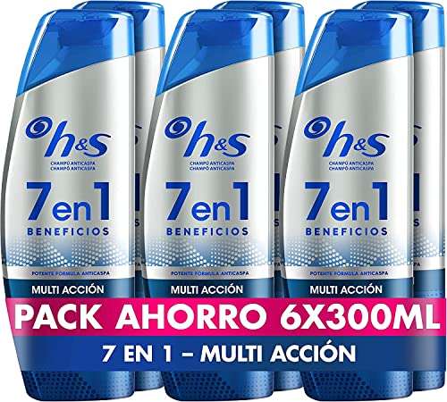 H&S 7 Beneficios En 1 Sola Botella, Champú Anticaspa Más Avanzado, Con Tecnología Multi Acción, 6x300 ml