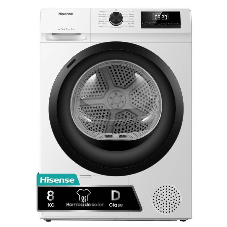 Hisense DHQE800BW2 – Secadora de Ropa, 8Kg, Clase D, Ancho 60cm, 16 Programas, Secado Automático