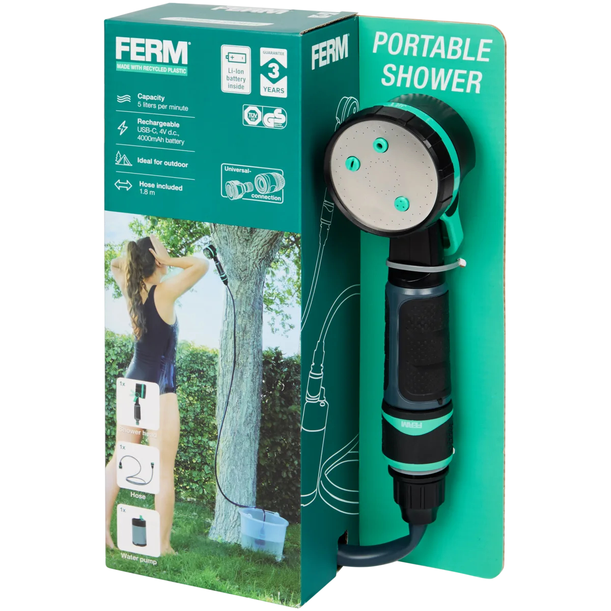 Ducha portátil FERM - camping, jardín, playa