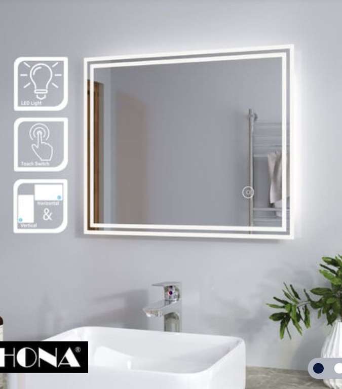 Espejo de Baño 50x60cm con Luces LED con Interruptor Táctil