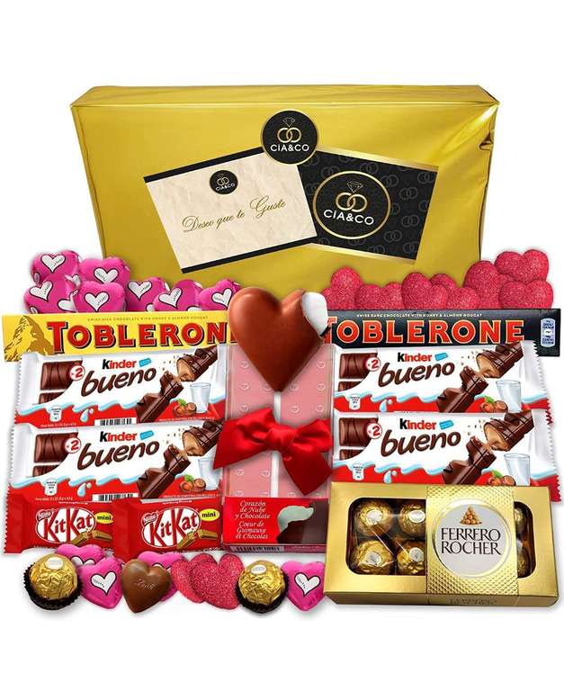 Regalo Dia de la Madre Corazón de Chocolate Relleno de Nube, Bombones Lindt, Ferrero Rocher y Dulces Kinder · Con Tarjeta
