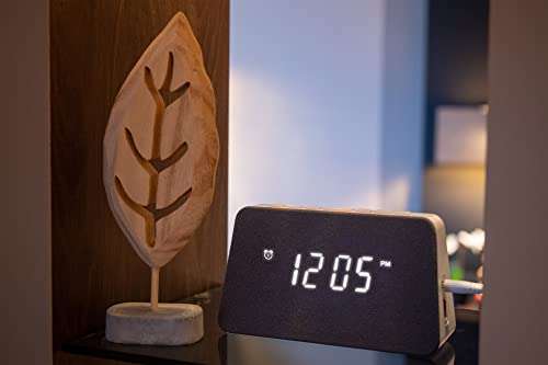 Radio Reloj Despertador Digital Portátil con Radio FM, Base de Carga inalámbrica para móviles Qi, Pantalla LED, Puerto Carga USB