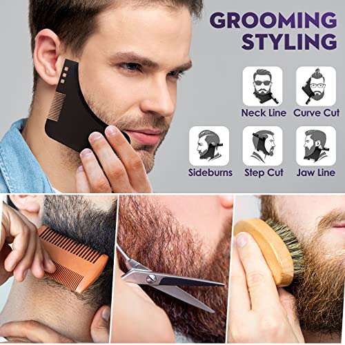 Kit Cuidado Barba Para Hombres: 2 x Aceite De Barba, Champú Barba, Bálsamo Barba, Modelador Barba, Peine Madera, Tijeras, Cepillo + Bolsa