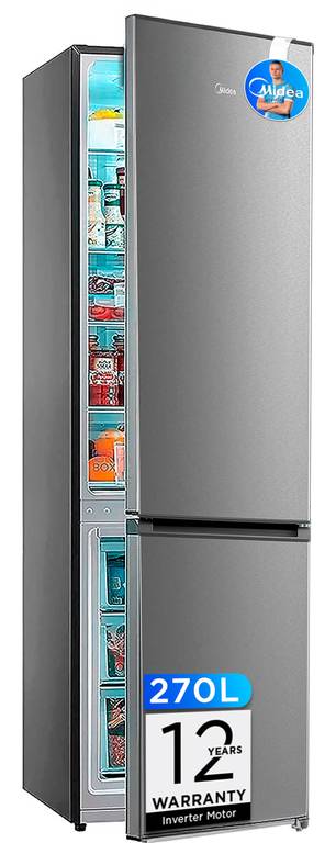 Midea Frigorifico Combi No Frost | 55 cm ancho x 180 cm | Inox | 270L de Capacidad