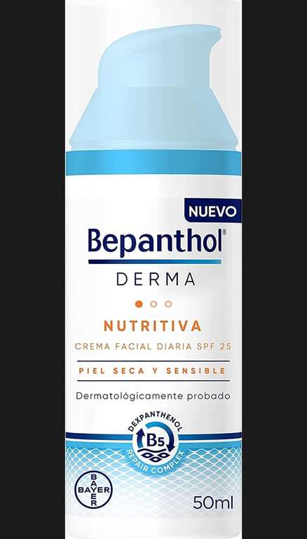 Bepanthol Derma Nutritiva Crema Facial Hidratante De Día Con SPF25, Piel Seca Y Sensible, 50 Mililitros
