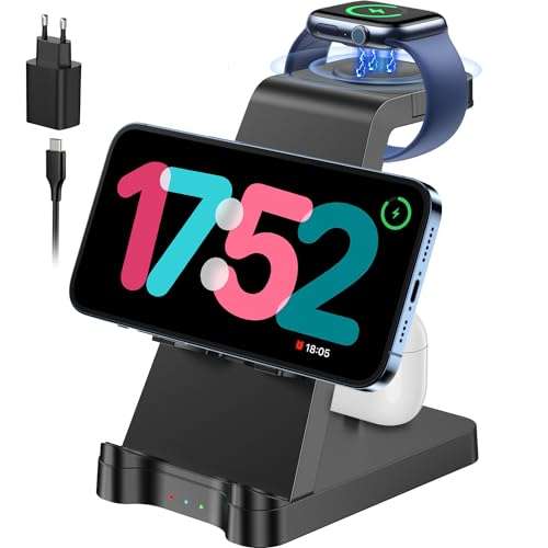 Cargador Inalámbrico 3 en 1 - Carga Rápido para Apple Watch, iPhone y AirPods Pro
